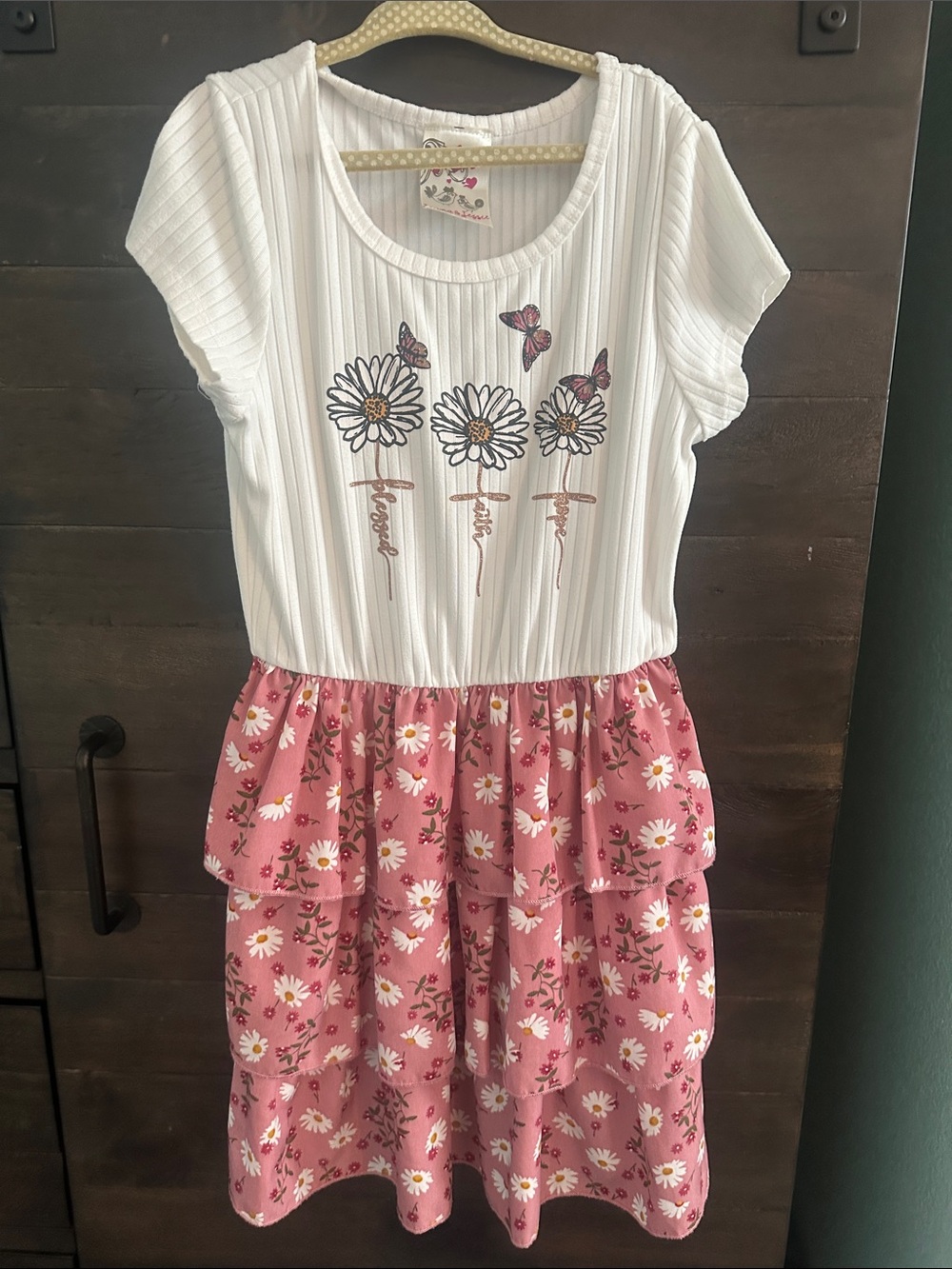 Girls White & Pink Daisy Tiered Casual Dress - Cute Floral Print